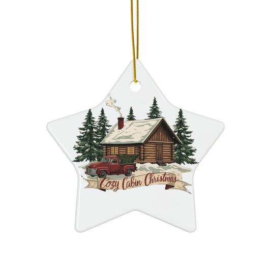 Cozy Cabin Christmas Ceramic Ornament | Rustic Holiday Cabin Ornament | Vintage Truck Christmas Décor (4 Shape Options)