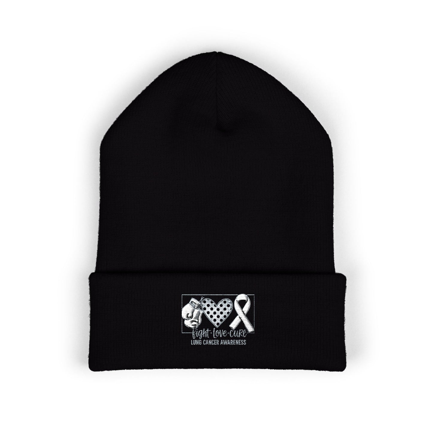 Fight Love Cure Lung Cancer Awareness Embroidered Beanie | Unisex Knit Hat