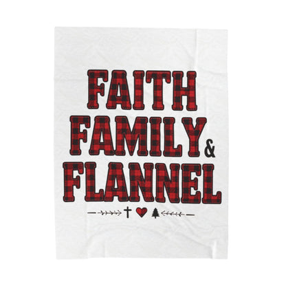 Faith, Family & Flannel Velveteen Plush Blanket | Cozy Christian Fall & Holiday Throw (3 Sizes)