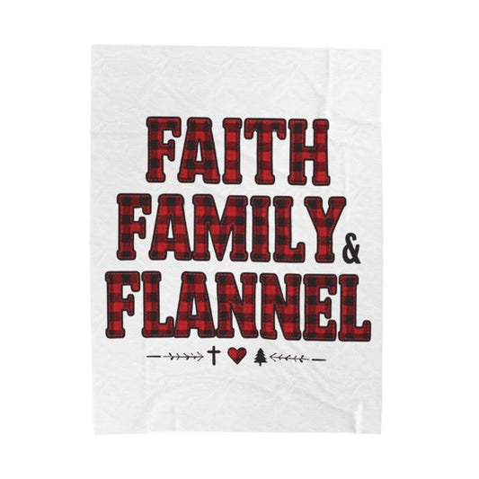 Faith, Family & Flannel Velveteen Plush Blanket | Cozy Christian Fall & Holiday Throw (3 Sizes)