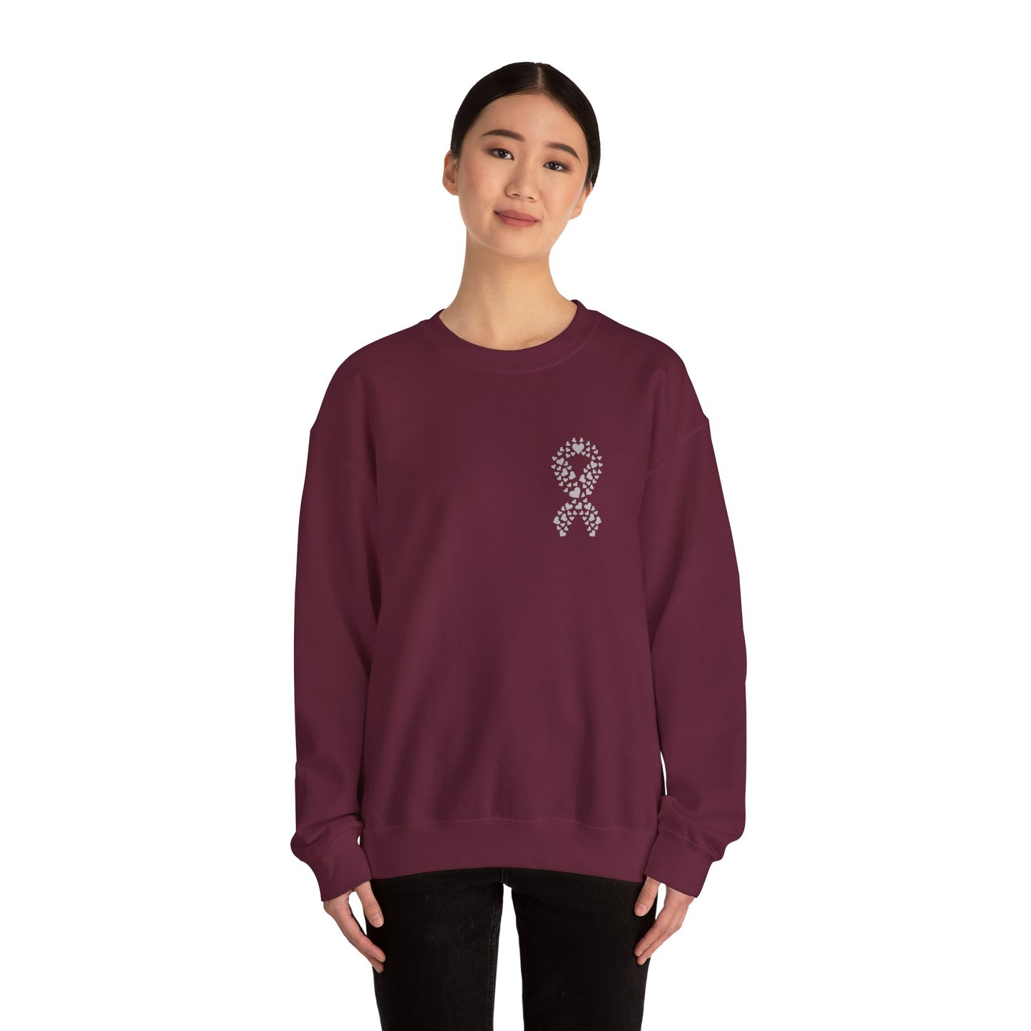 Lung Cancer Awareness Heart Ribbon Crewneck Sweatshirt – Support & Strength Sweater (8 Color Options)