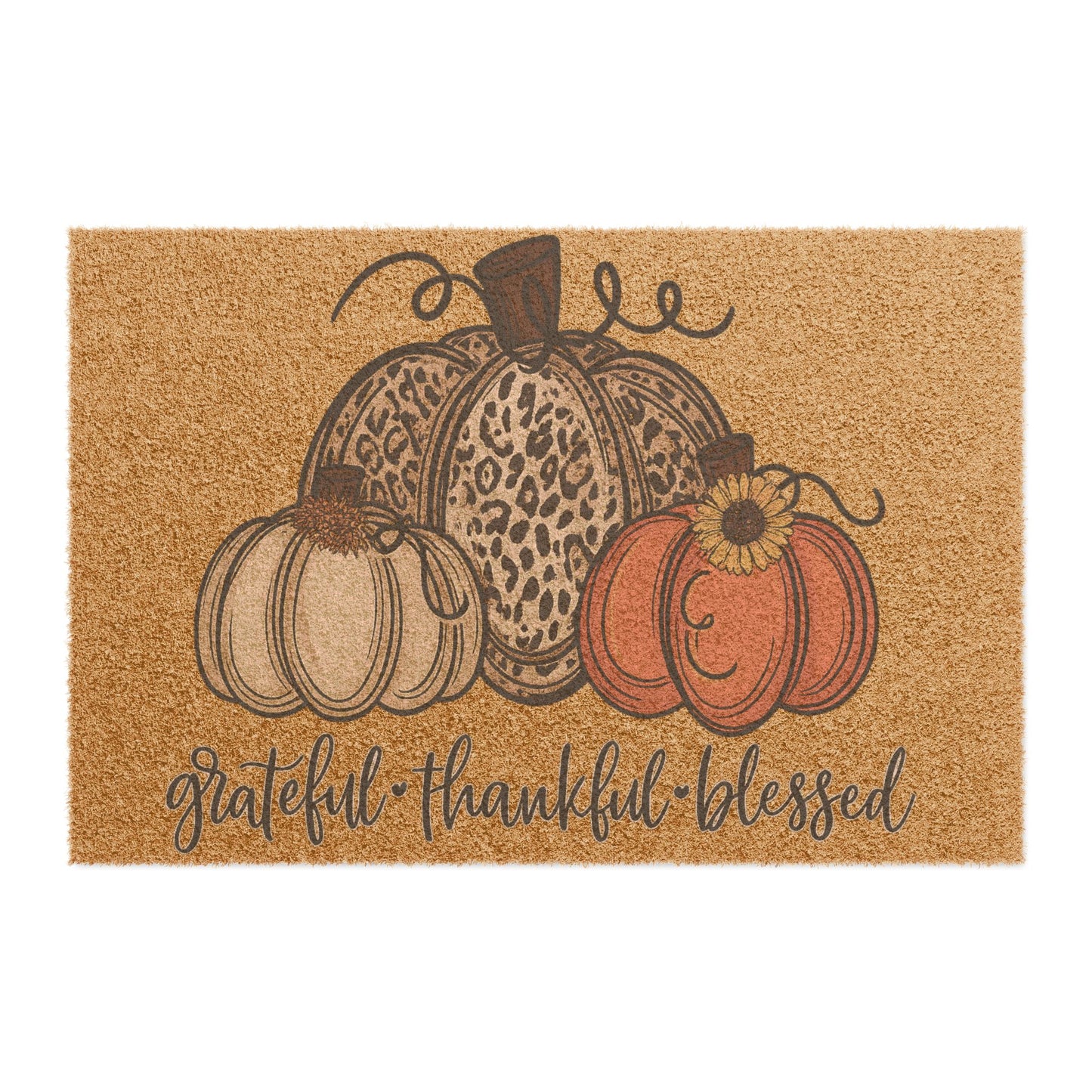 Grateful, Thankful, Blessed Fall Doormat – Autumn Pumpkin Welcome Mat