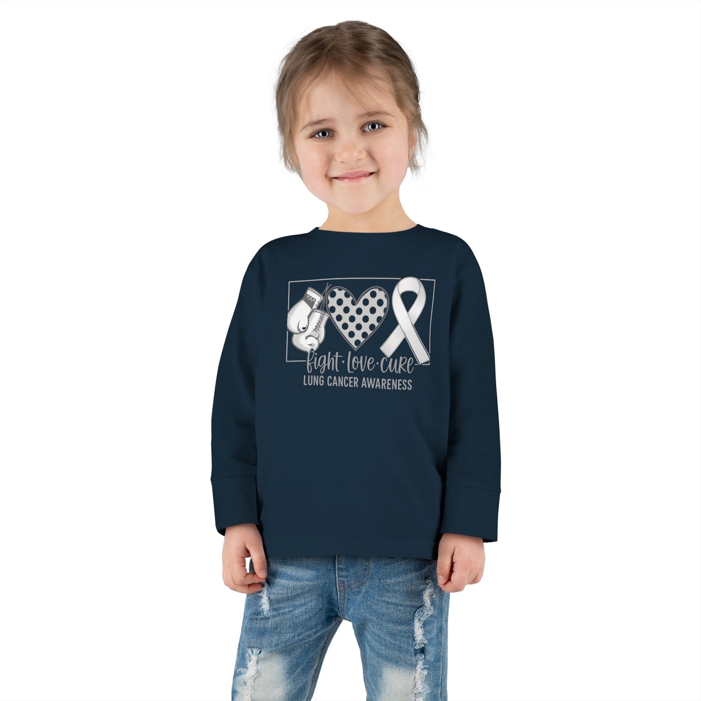 Fight Love Cure Lung Cancer Awareness Toddler Long Sleeve Shirt | Kids Support Tee