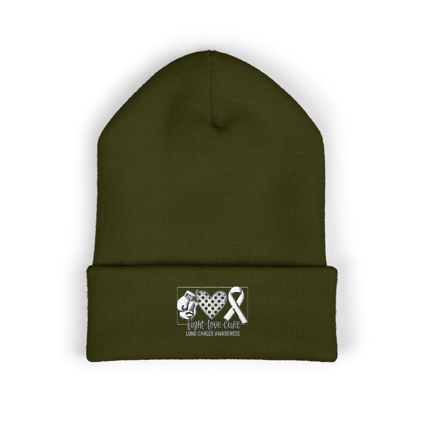 Fight Love Cure Lung Cancer Awareness Embroidered Beanie | Unisex Knit Hat