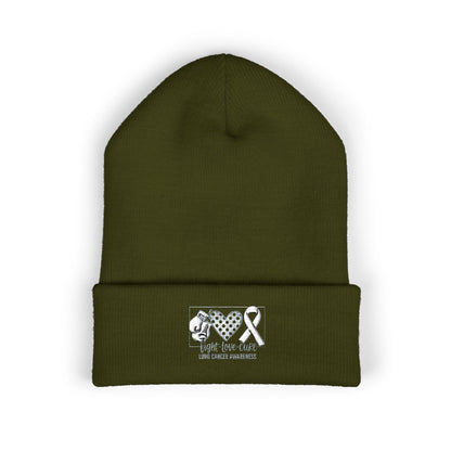 Fight Love Cure Lung Cancer Awareness Embroidered Beanie | Unisex Knit Hat