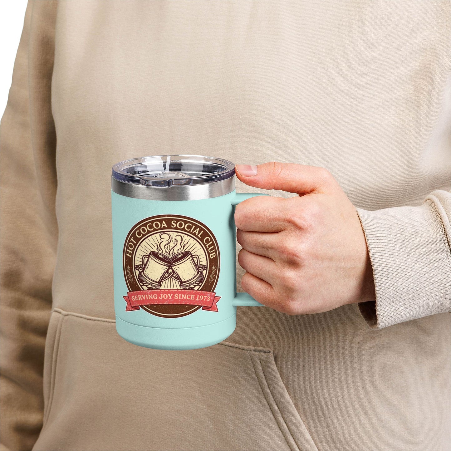 Hot Cocoa Social Club Insulated Coffee Tumbler | Cozy Vintage Mug | Double-Wall Stainless Steel Holiday Drinkware