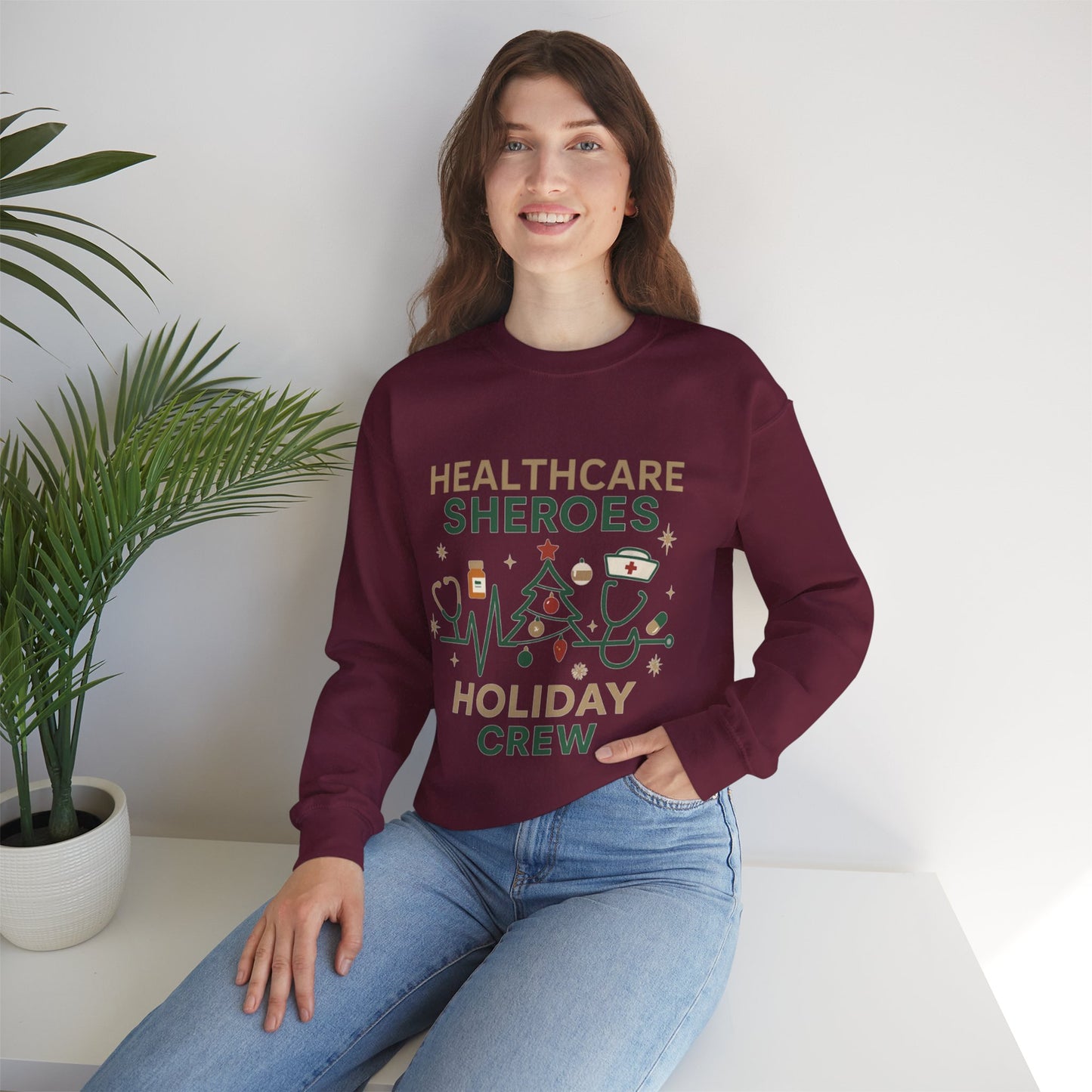 Healthcare Sheroes Holiday Crewneck Sweatshirt | Christmas Nurse & Medical Staff Gift (10 Colors)