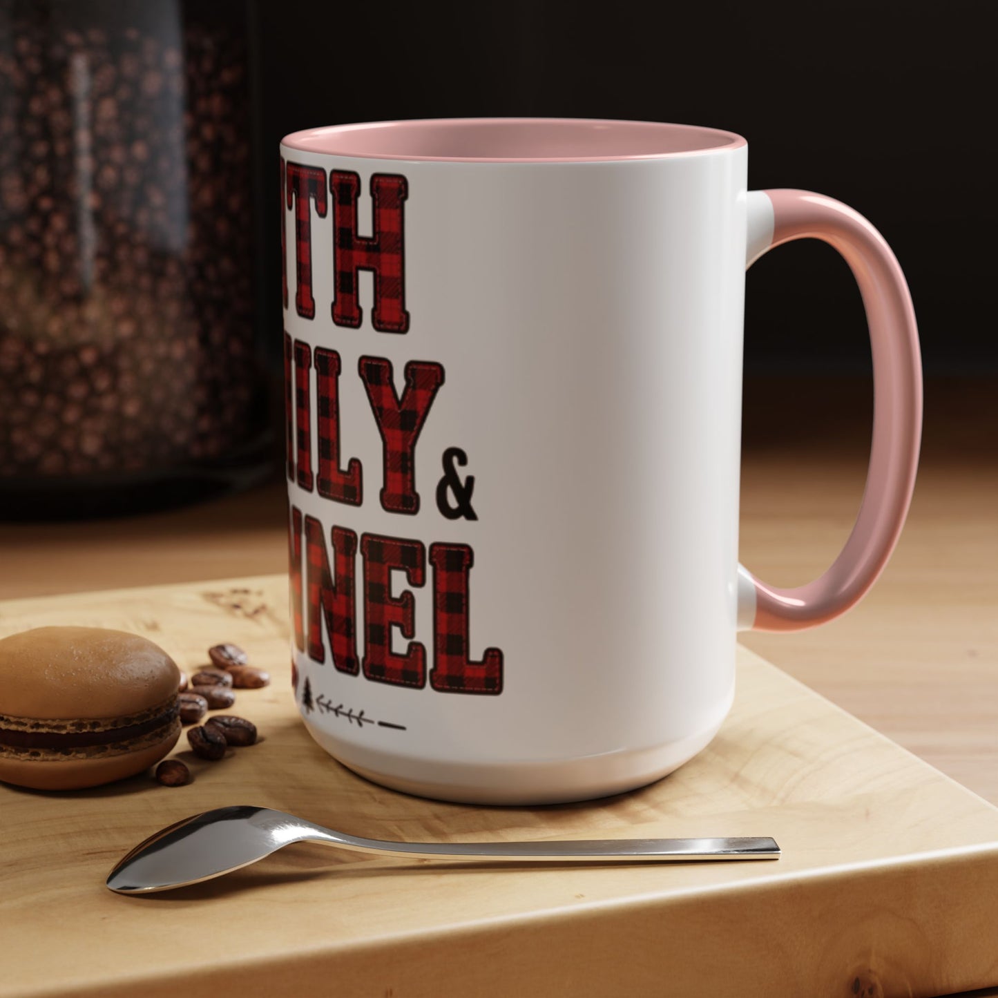 Faith, Family & Flannel Accent Mug | 11oz & 15oz Christian Coffee Cup (Multiple Colors)