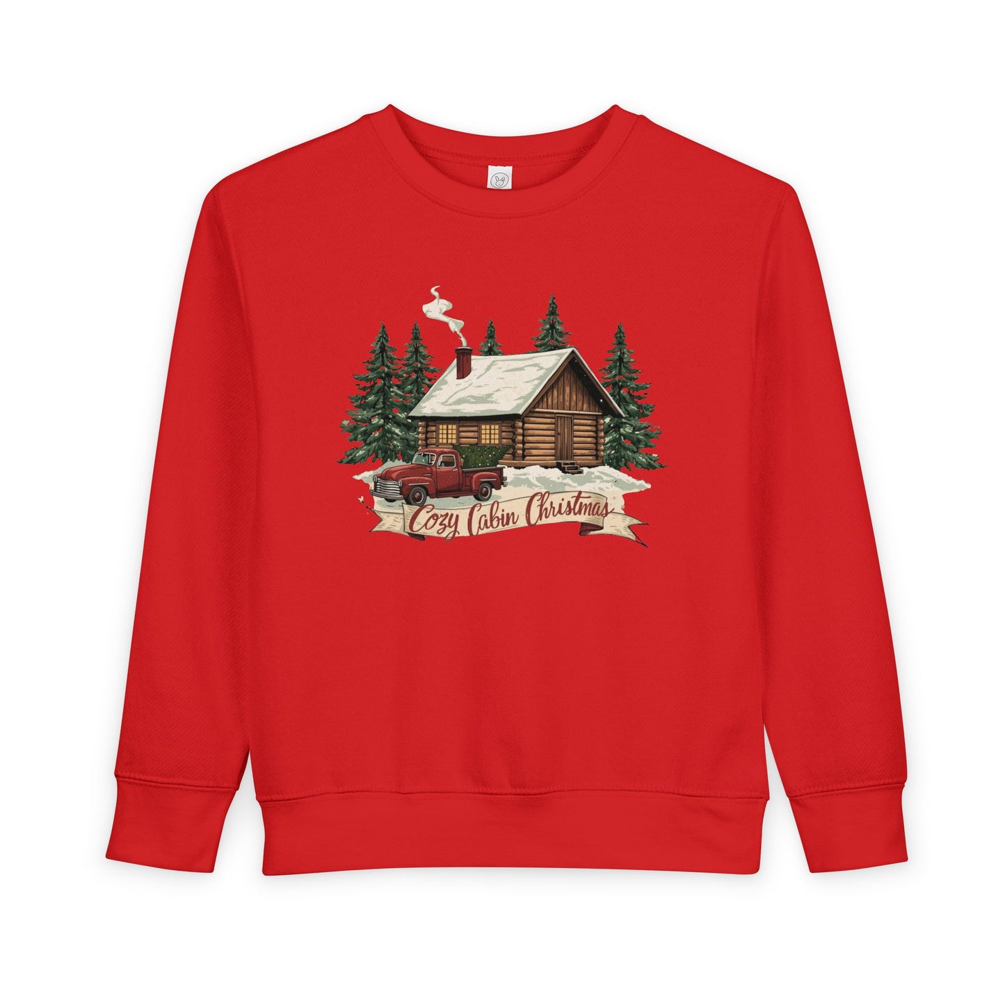 Cozy Cabin Christmas Toddler Crewneck | Kids Holiday Sweatshirt | Vintage Red Truck & Cabin Christmas Sweater (8 Colors)