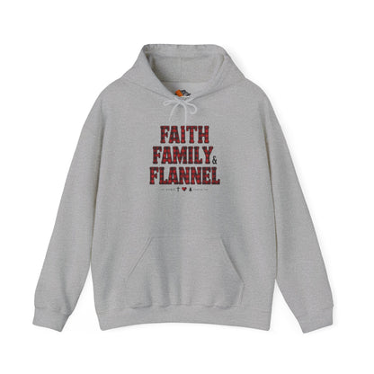 Faith, Family & Flannel Adult Hoodie | Cozy Christian Fall & Holiday Sweatshirt (8 Colors)