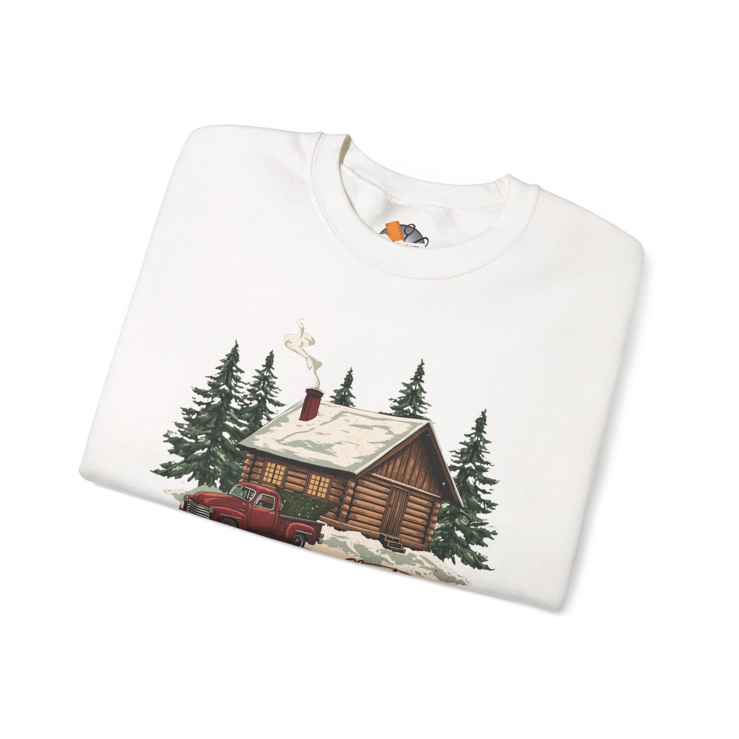 Cozy Cabin Christmas Crewneck Sweatshirt | Rustic Red Truck Holiday Sweater (9 Color Options)
