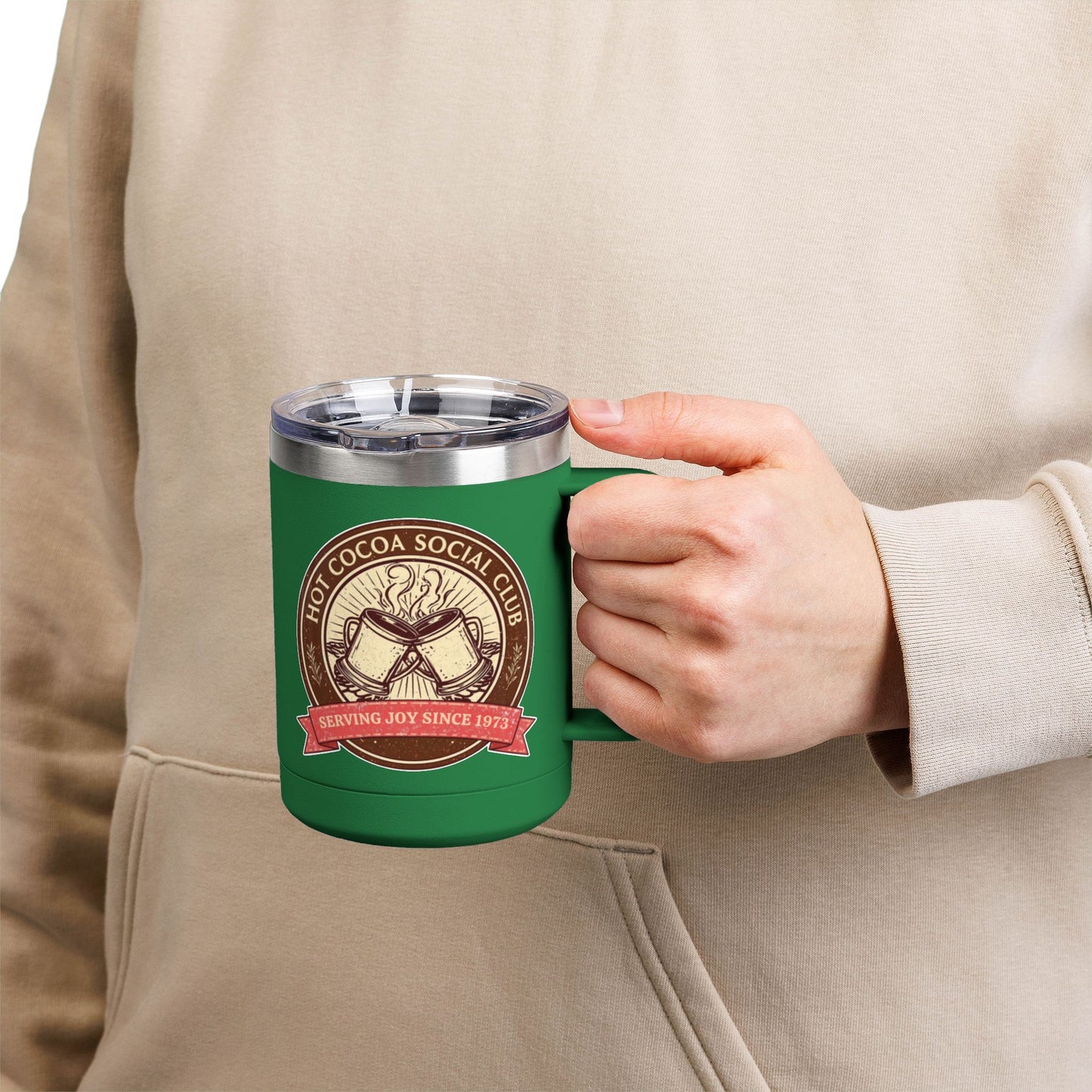 Hot Cocoa Social Club Insulated Coffee Tumbler | Cozy Vintage Mug | Double-Wall Stainless Steel Holiday Drinkware