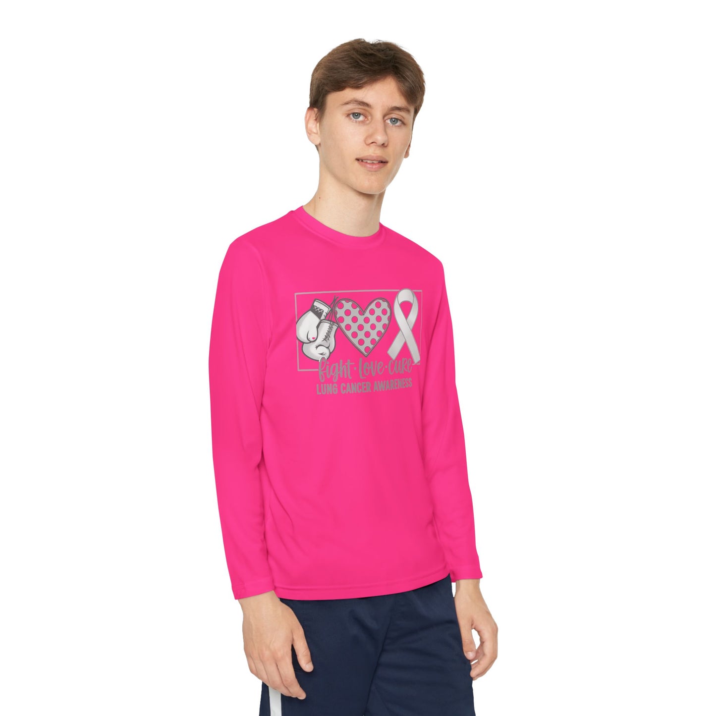 Fight Love Cure Lung Cancer Awareness Youth Long Sleeve Shirt | Kids Awareness Tee