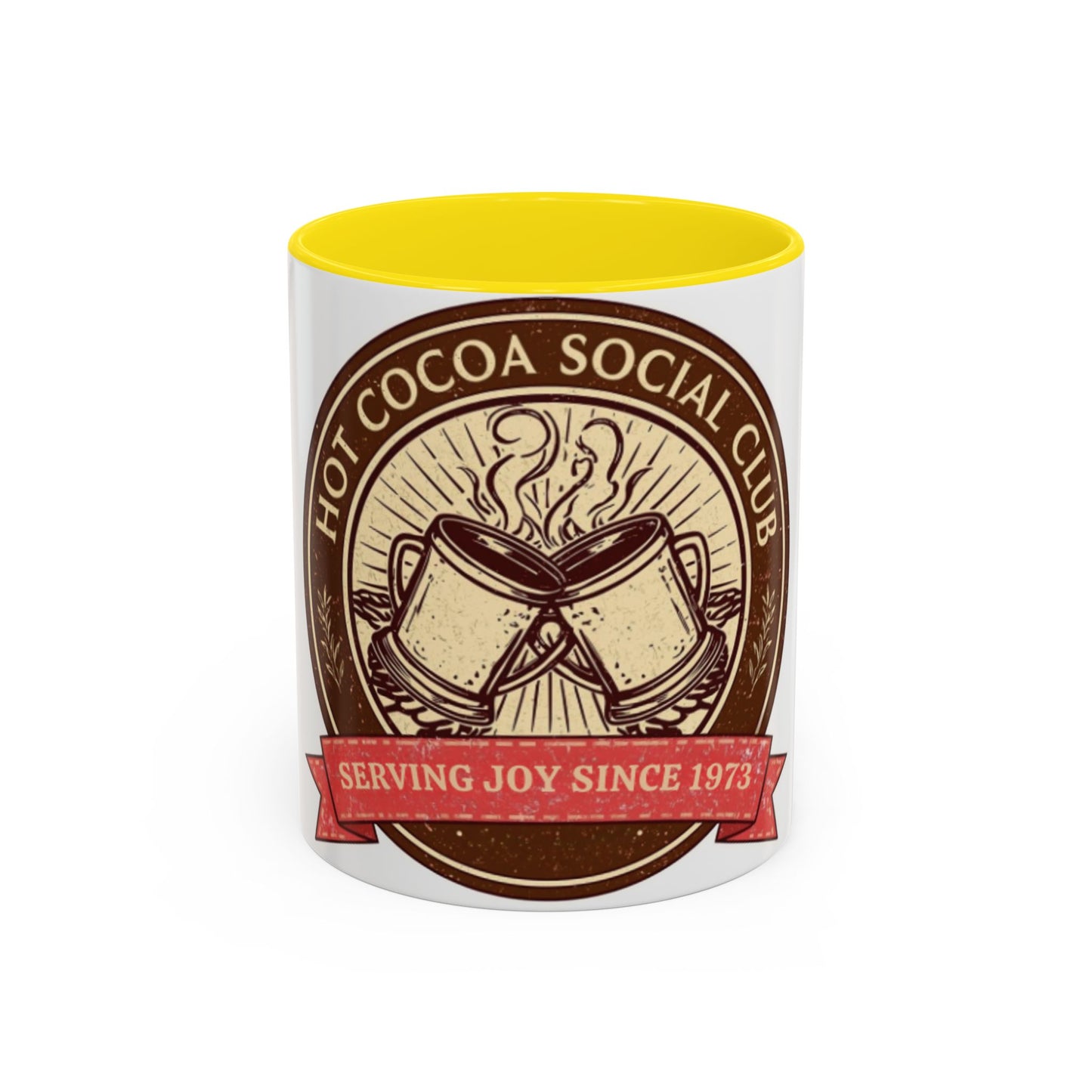 Hot Cocoa Social Club Accent Mug | Vintage Holiday Coffee Cup (11oz & 15oz, Multiple Colors)