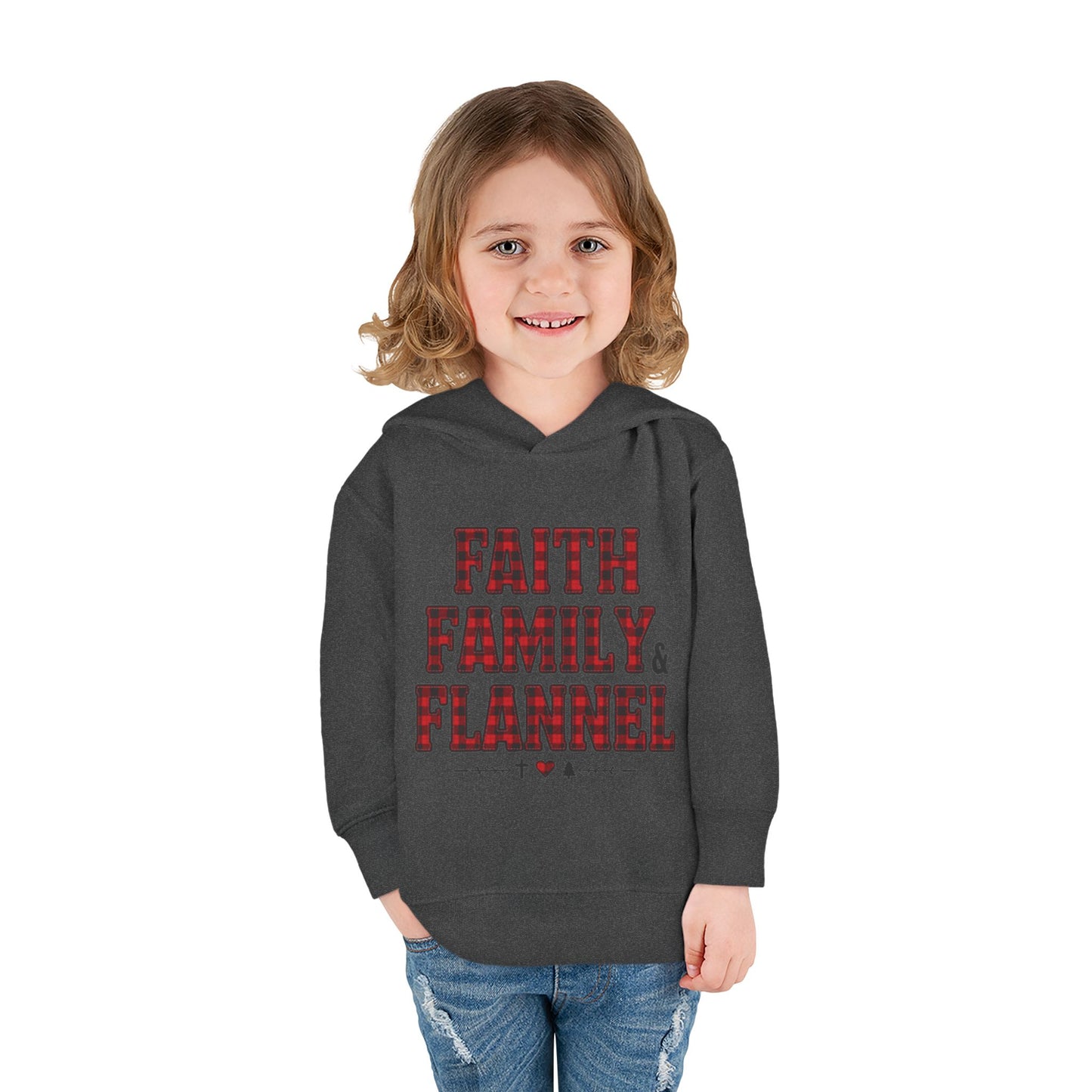 Faith, Family & Flannel Toddler Hoodie | Cozy Christian Fall & Holiday Sweatshirt (15 Colors)