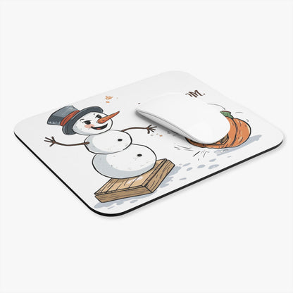 Fall to Winter Humorous Mouse Pad – “Make Room” Snowman Kicking Pumpkin