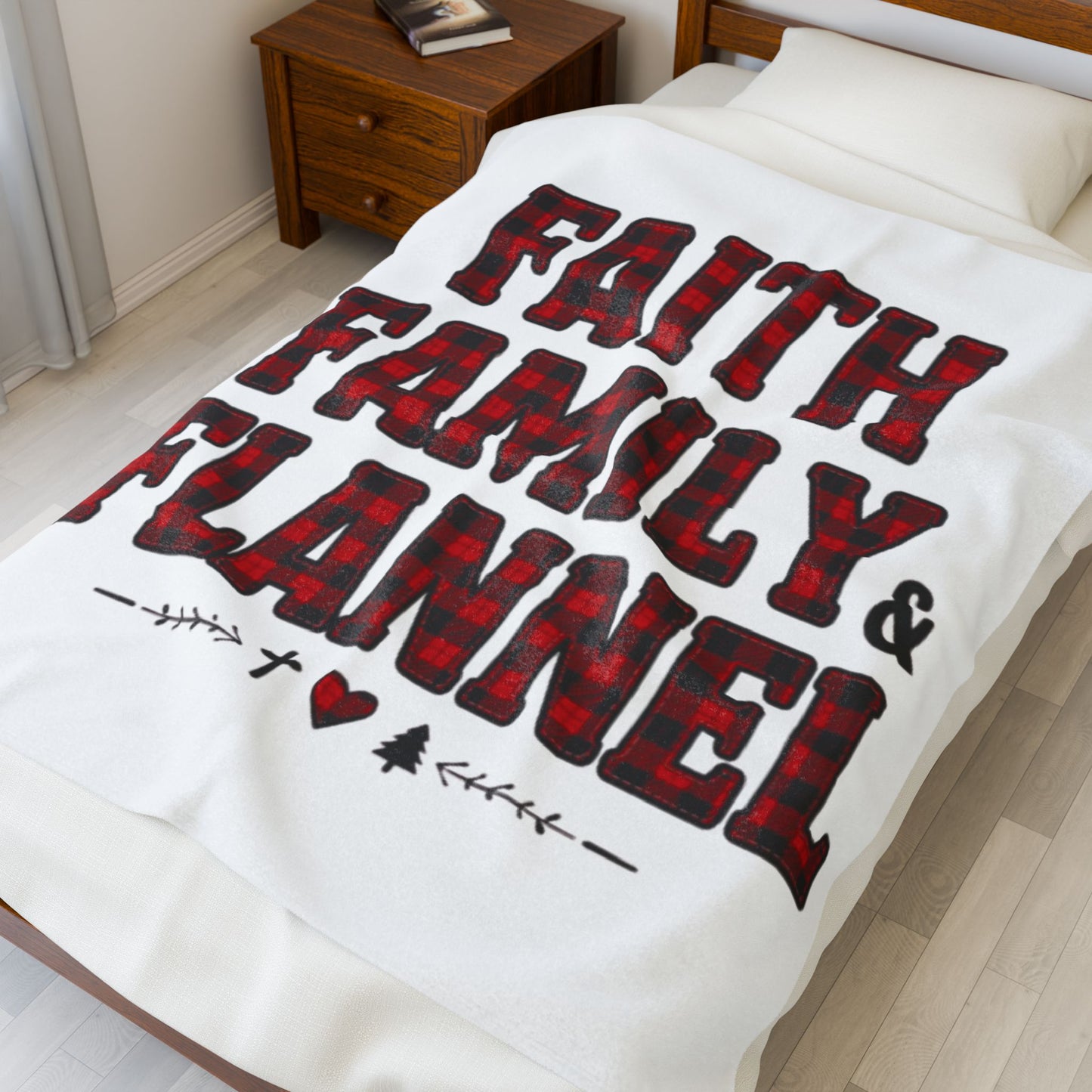 Faith, Family & Flannel Velveteen Plush Blanket | Cozy Christian Fall & Holiday Throw (3 Sizes)