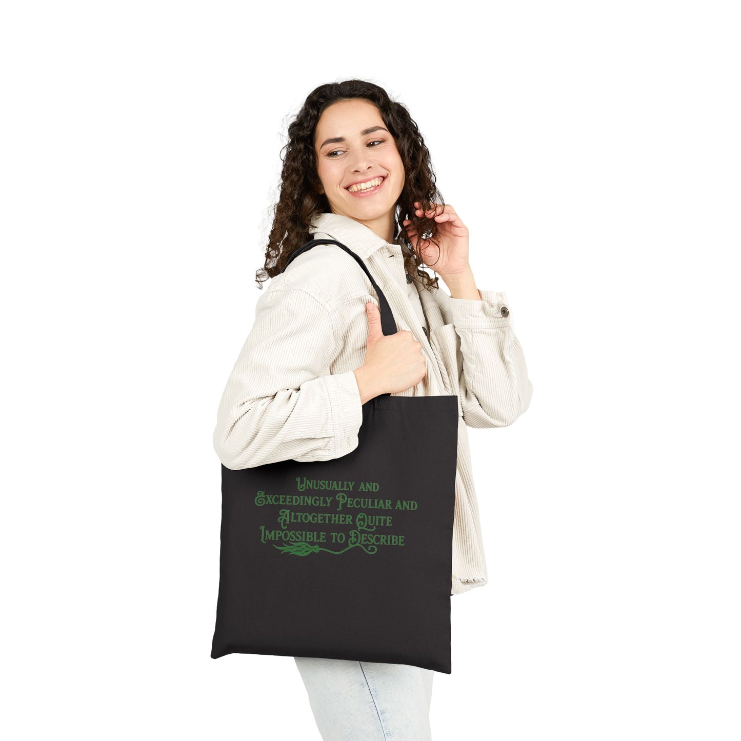 Unusually & Exceedingly Peculiar Tote Bag | Wicked-Inspired Elphaba Quote Tote (Black or Natural)