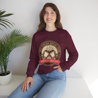 Hot Cocoa Social Club Crewneck Sweatshirt | Vintage Holiday Pullover | Cozy Winter “Serving Joy Since 1973” Sweatshirt