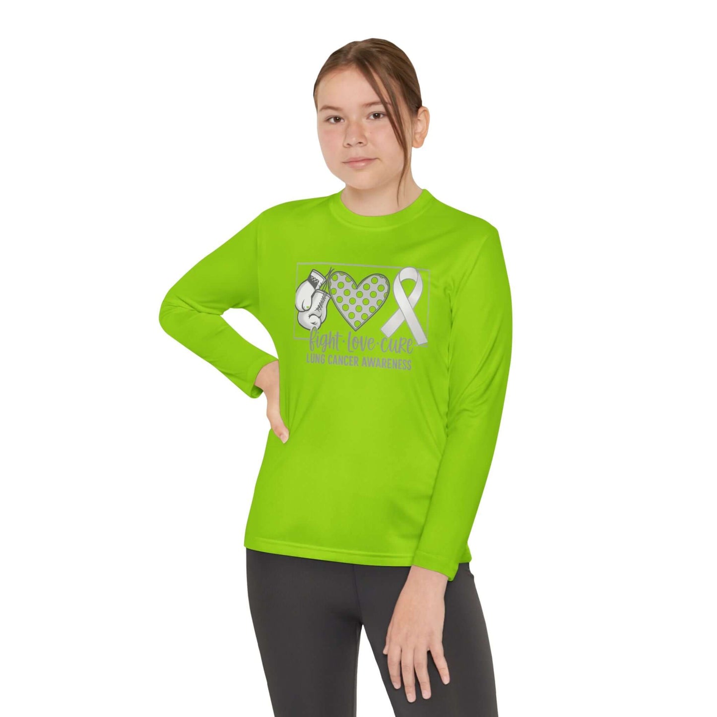 Fight Love Cure Lung Cancer Awareness Youth Long Sleeve Shirt | Kids Awareness Tee