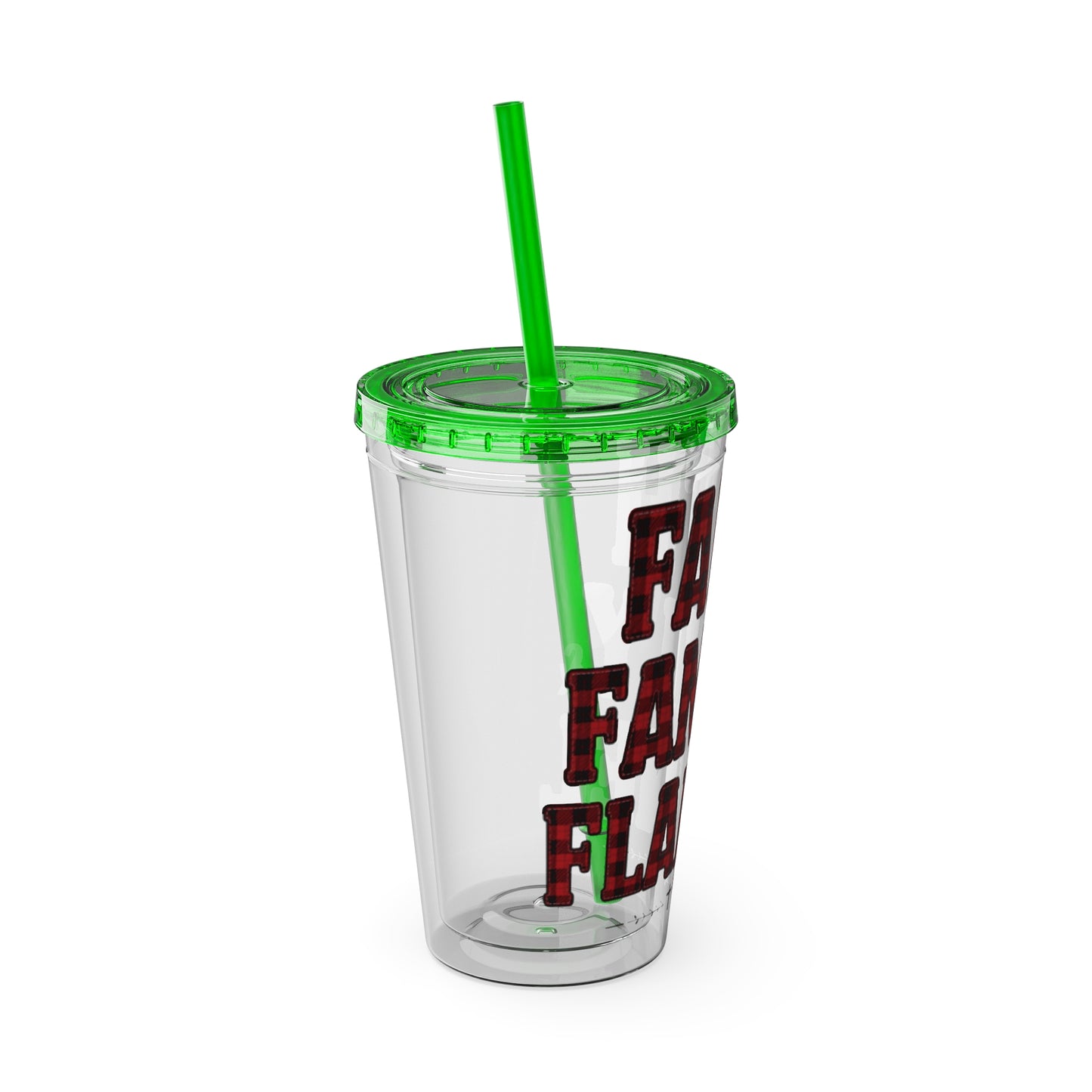 Faith, Family & Flannel Acrylic Tumbler with Straw | Christian Buffalo Plaid Cup (9 Color Options)