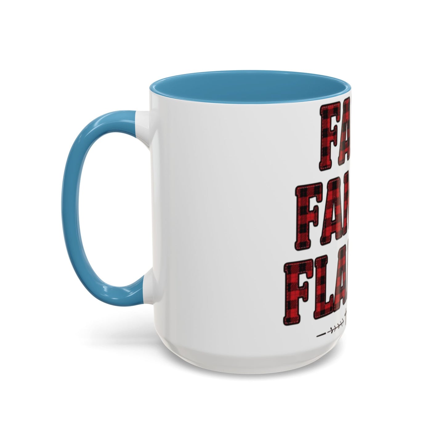 Faith, Family & Flannel Accent Mug | 11oz & 15oz Christian Coffee Cup (Multiple Colors)