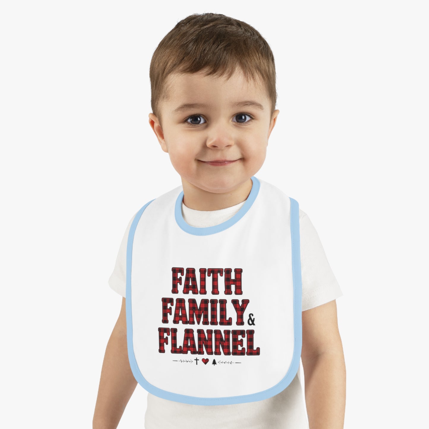 Faith, Family & Flannel Baby Bib — Plaid Nursery Bib for Newborns & Toddlers