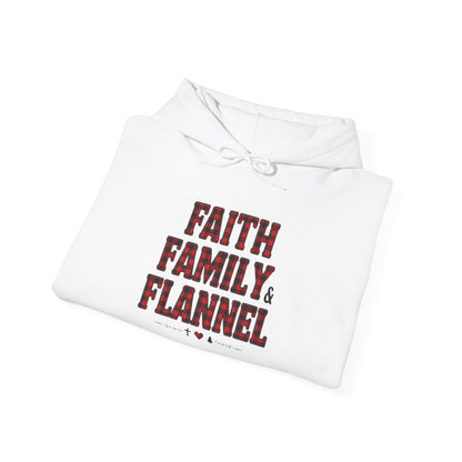 Faith, Family & Flannel Adult Hoodie | Cozy Christian Fall & Holiday Sweatshirt (8 Colors)