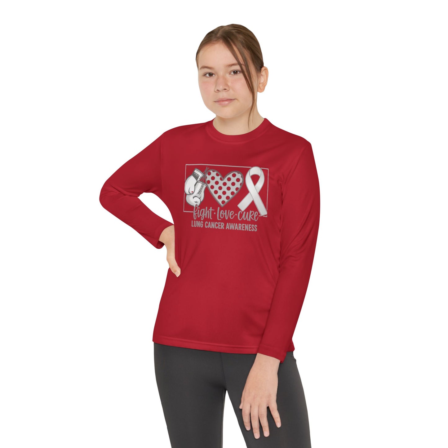 Fight Love Cure Lung Cancer Awareness Youth Long Sleeve Shirt | Kids Awareness Tee