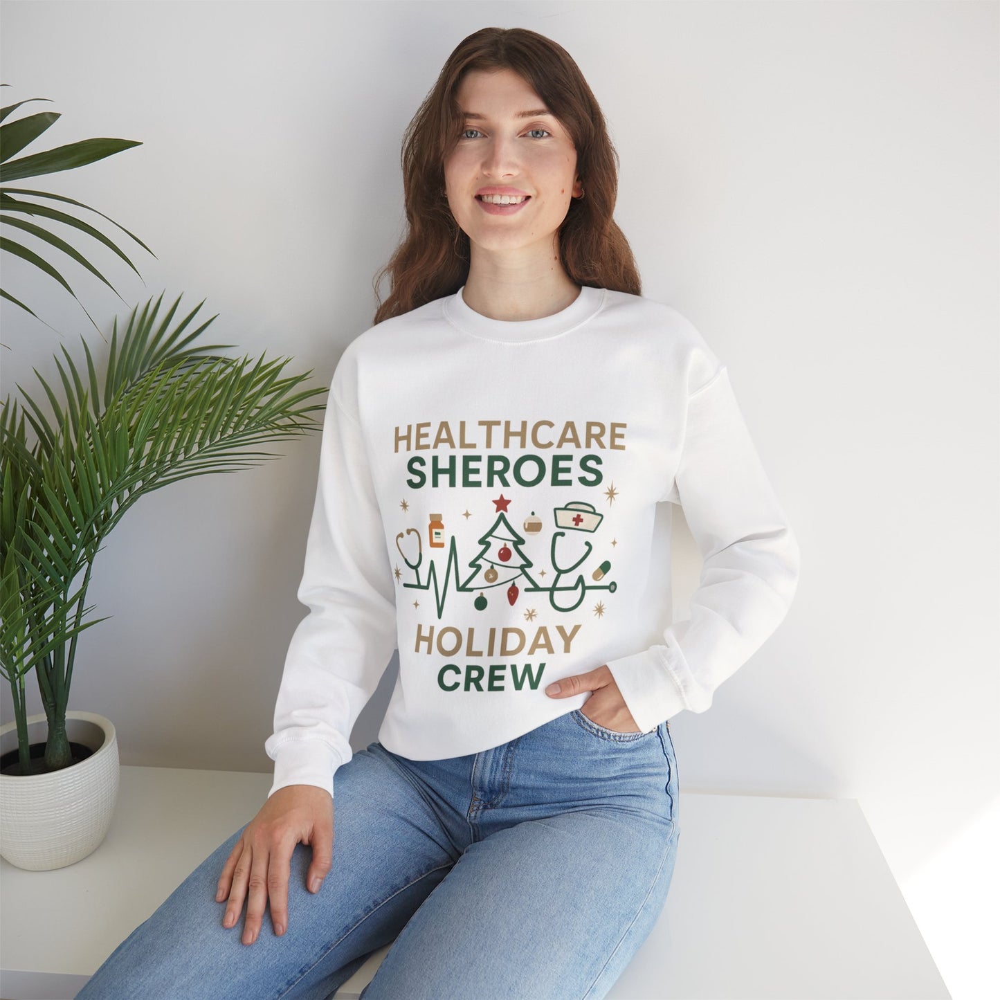 Healthcare Sheroes Holiday Crewneck Sweatshirt | Christmas Nurse & Medical Staff Gift (10 Colors)