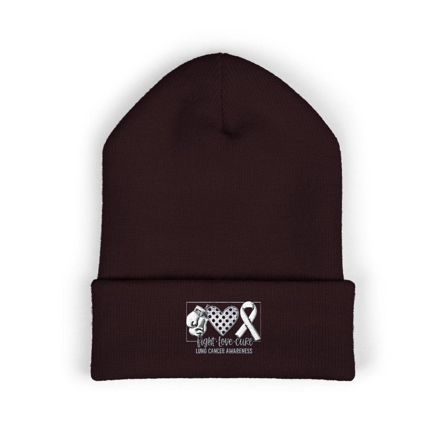Fight Love Cure Lung Cancer Awareness Embroidered Beanie | Unisex Knit Hat