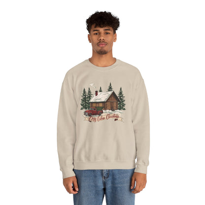 Cozy Cabin Christmas Crewneck Sweatshirt | Rustic Red Truck Holiday Sweater (9 Color Options)