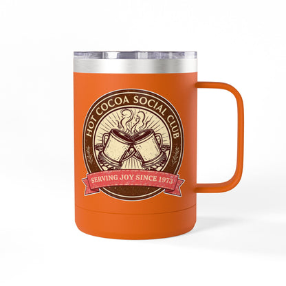 Hot Cocoa Social Club Insulated Coffee Tumbler | Cozy Vintage Mug | Double-Wall Stainless Steel Holiday Drinkware
