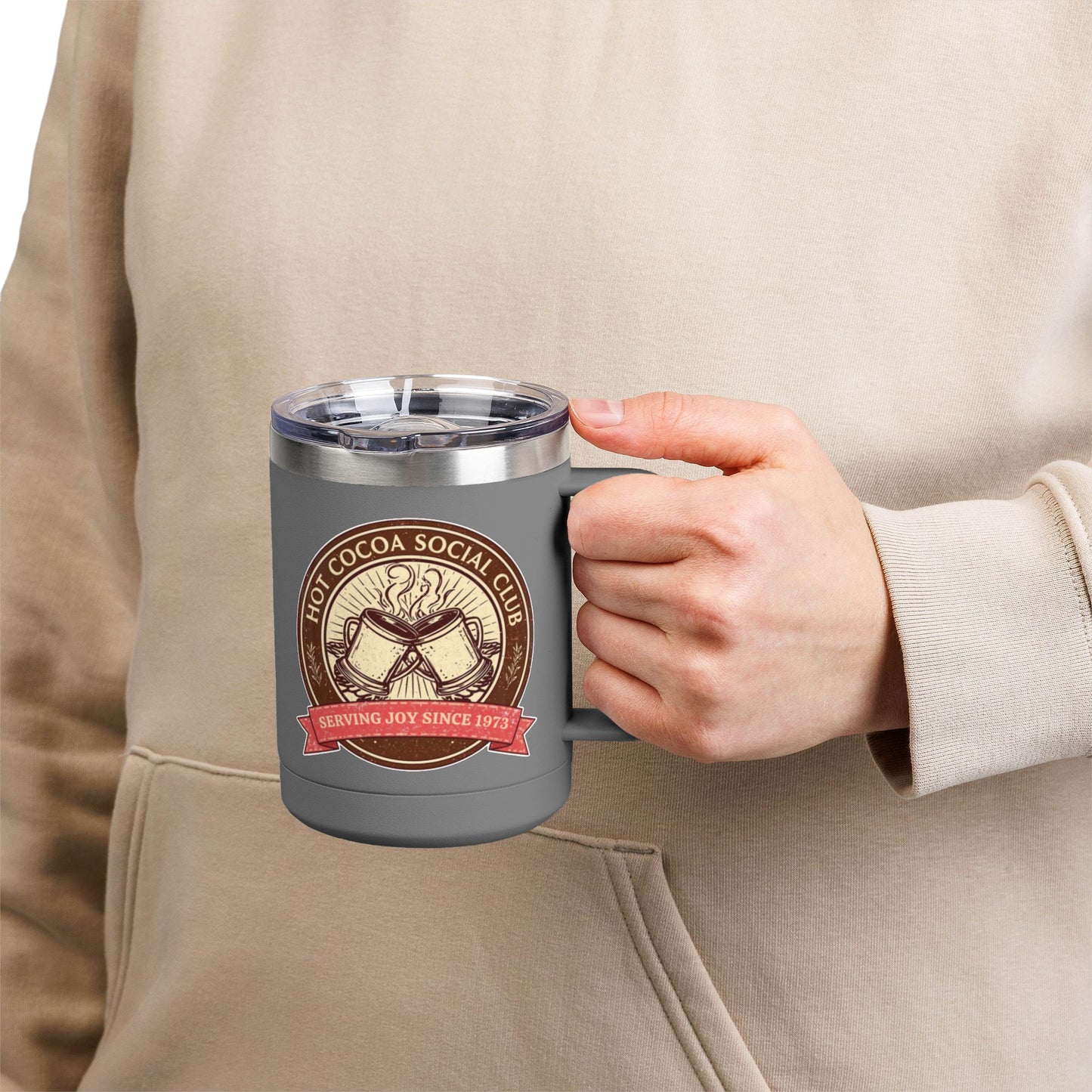 Hot Cocoa Social Club Insulated Coffee Tumbler | Cozy Vintage Mug | Double-Wall Stainless Steel Holiday Drinkware
