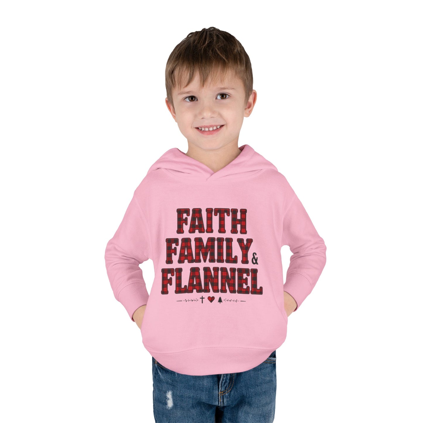 Faith, Family & Flannel Toddler Hoodie | Cozy Christian Fall & Holiday Sweatshirt (15 Colors)