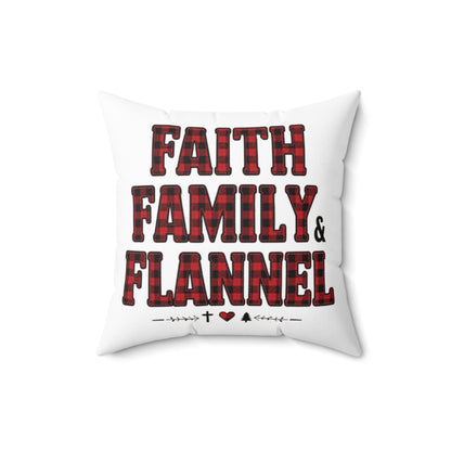 Faith, Family & Flannel Square Throw Pillow | Rustic Plaid Farmhouse Décor (4 Sizes)