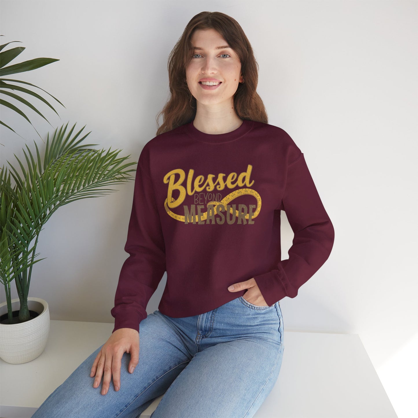 Blessed Beyond Measure Crewneck Sweatshirt – Cozy Faith & Gratitude Sweater (9 Color Options)
