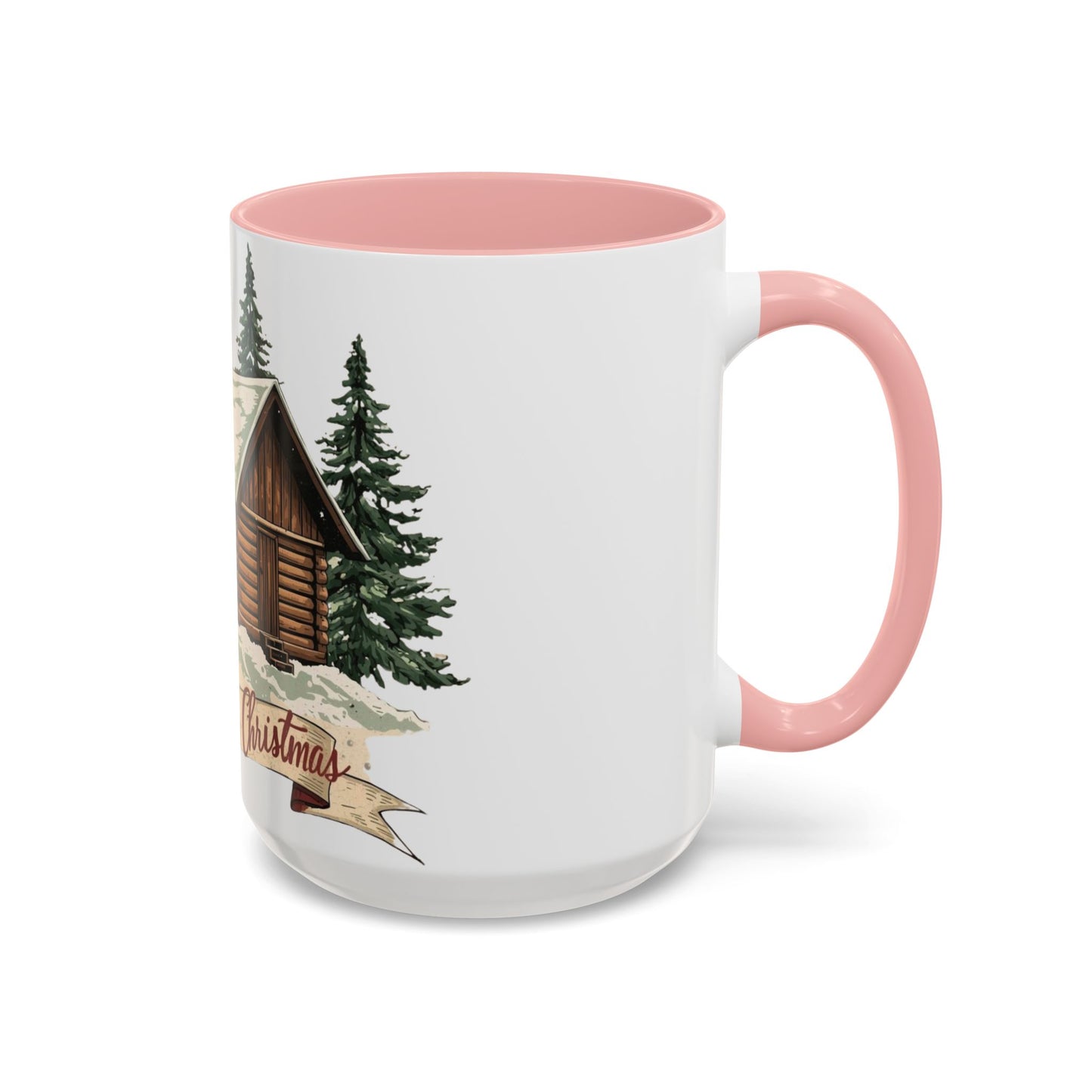 Cozy Cabin Christmas Accent Mug | Rustic Holiday Log Cabin Coffee Cup (11oz & 15oz | 8 Color Options for 11oz, 5 for 15oz)