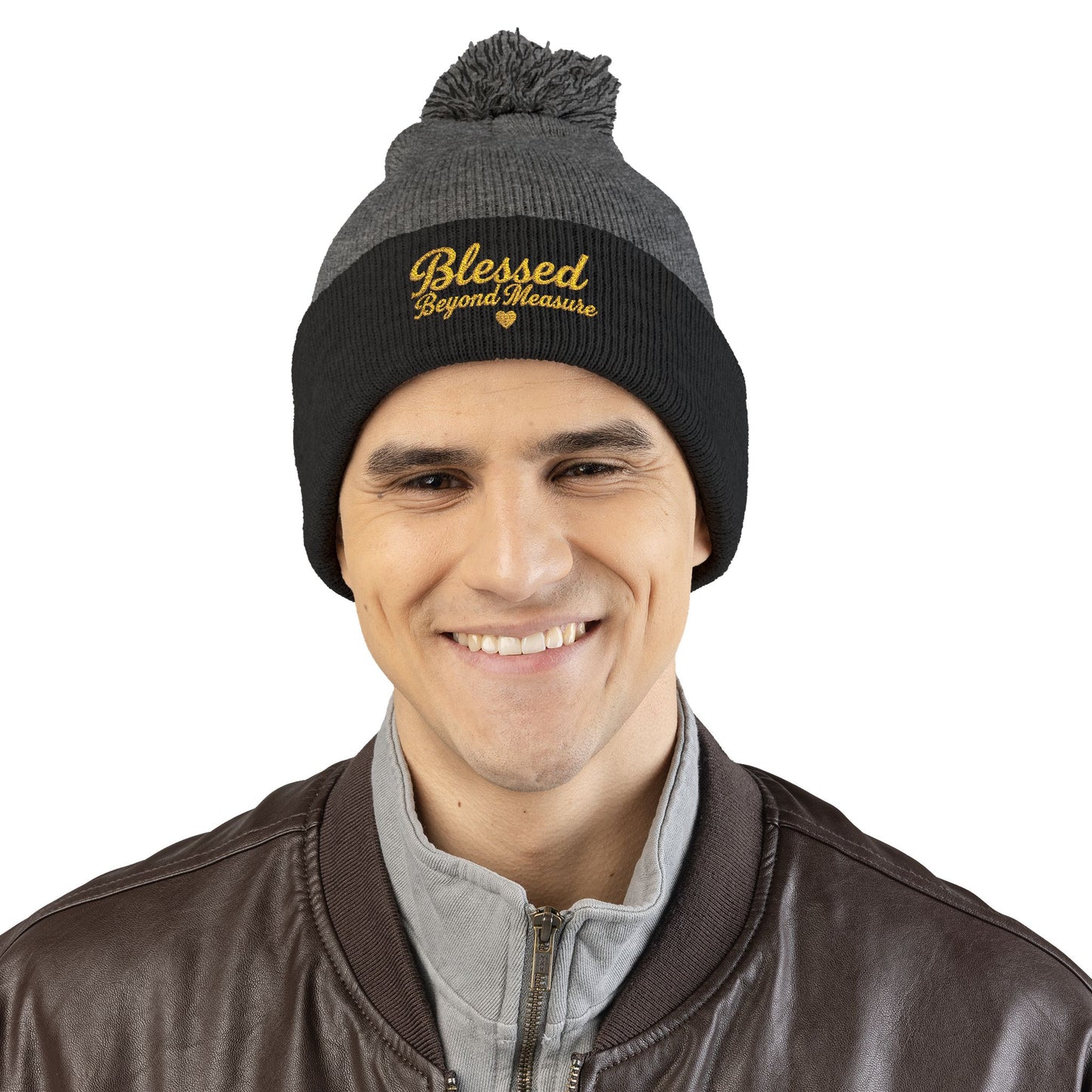 Blessed Beyond Measure Pom Pom Beanie – Embroidered Faith Winter Hat (10 Colors)