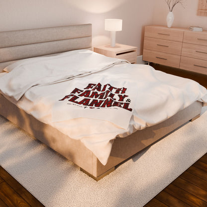 Faith, Family & Flannel Velveteen Plush Blanket | Cozy Christian Fall & Holiday Throw (3 Sizes)