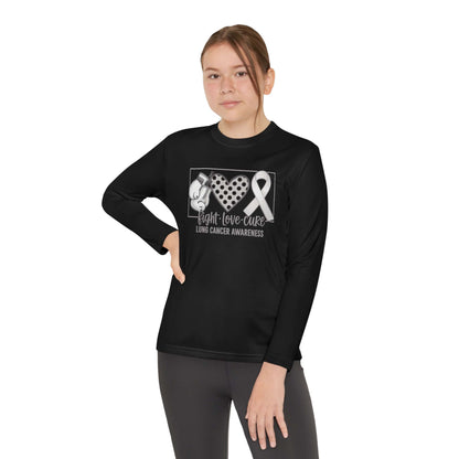 Fight Love Cure Lung Cancer Awareness Youth Long Sleeve Shirt | Kids Awareness Tee