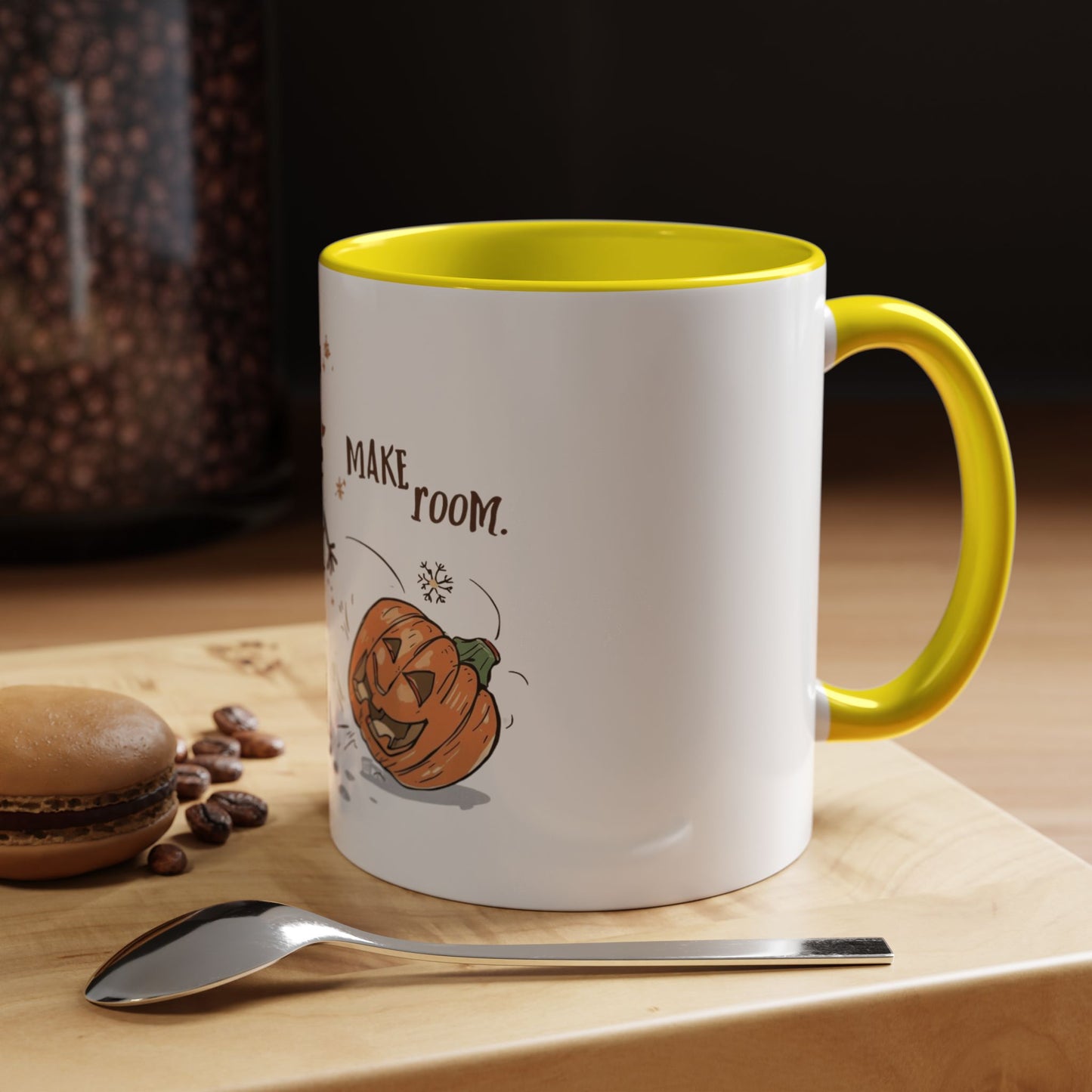 Winter to Fall Humor Mug – “Make Room” Snowman & Pumpkin Mug