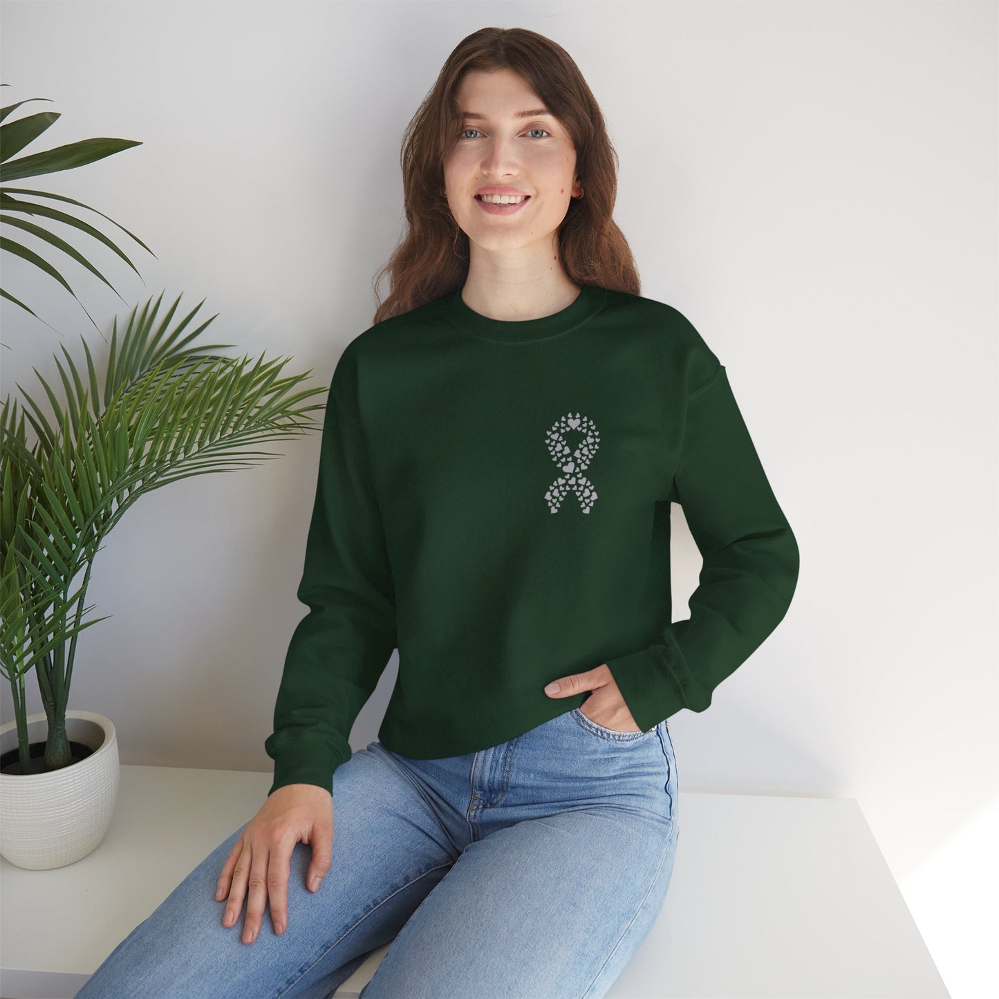 Lung Cancer Awareness Heart Ribbon Crewneck Sweatshirt – Support & Strength Sweater (8 Color Options)