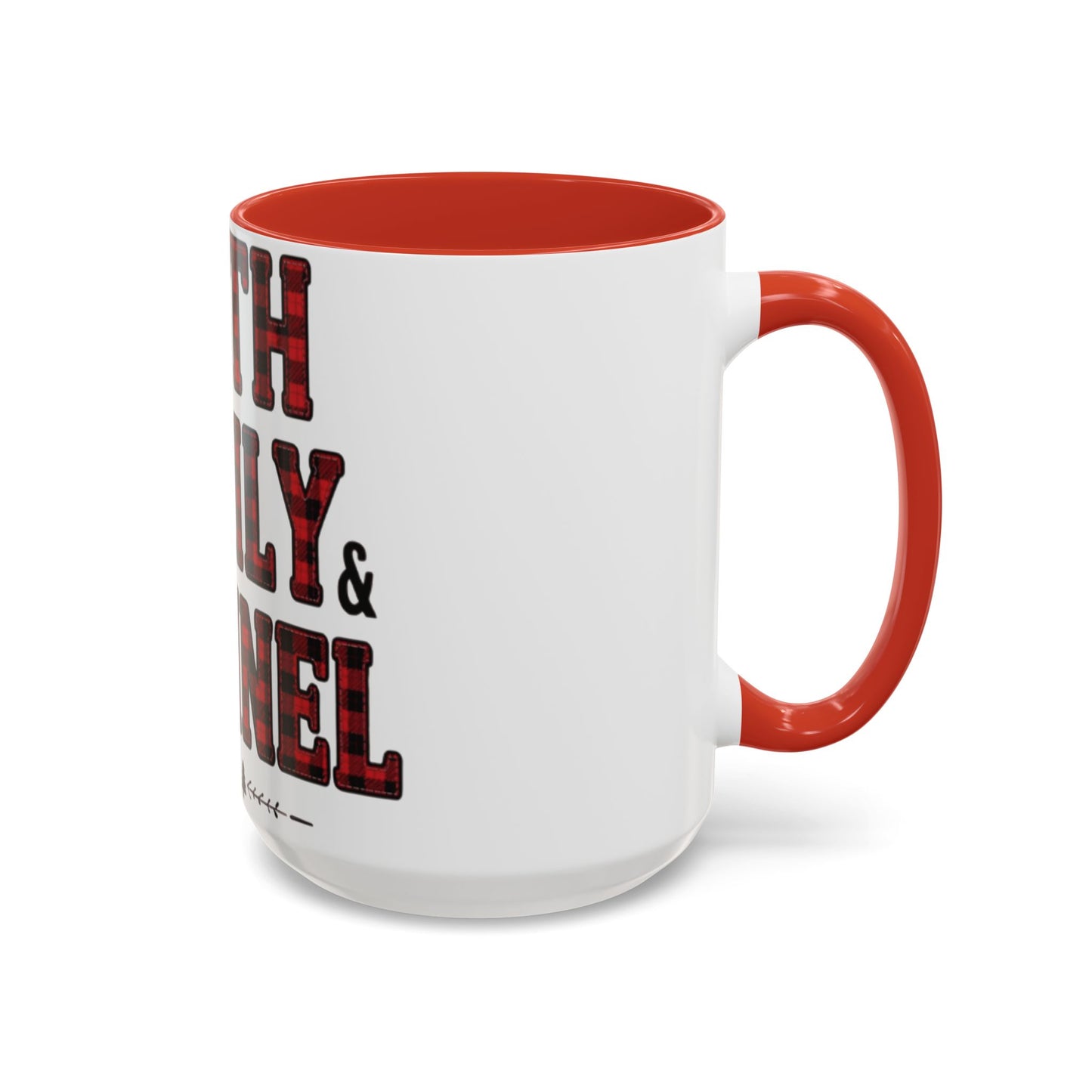 Faith, Family & Flannel Accent Mug | 11oz & 15oz Christian Coffee Cup (Multiple Colors)