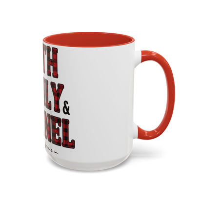 Faith, Family & Flannel Accent Mug | 11oz & 15oz Christian Coffee Cup (Multiple Colors)