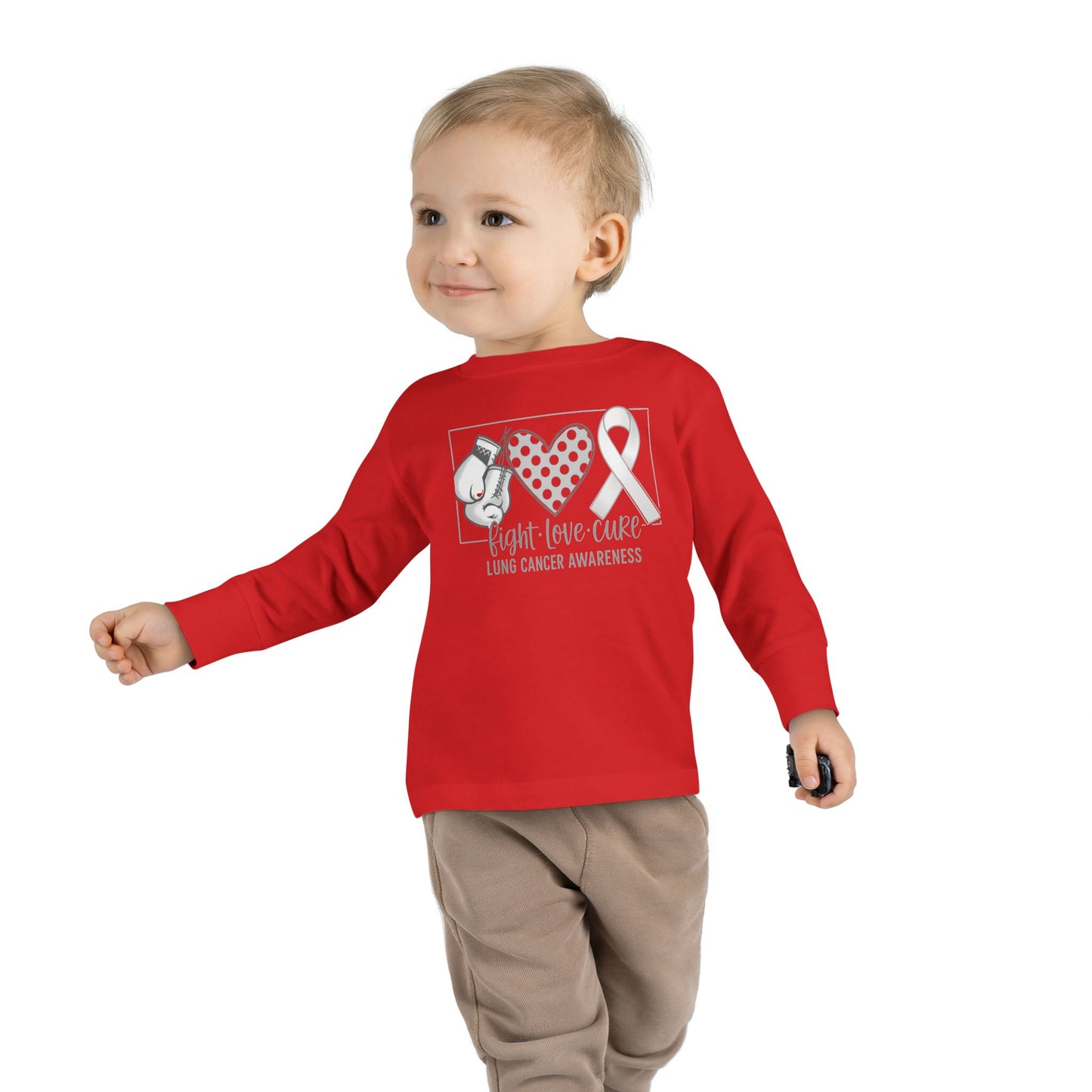 Fight Love Cure Lung Cancer Awareness Toddler Long Sleeve Shirt | Kids Support Tee