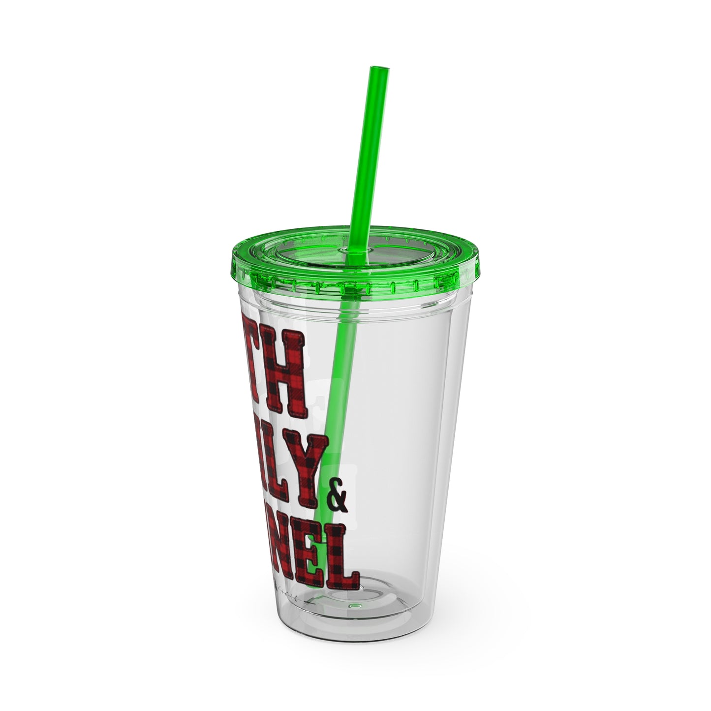 Faith, Family & Flannel Acrylic Tumbler with Straw | Christian Buffalo Plaid Cup (9 Color Options)