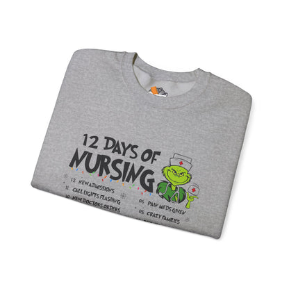 12 Days of Nursing Christmas Crewneck Sweatshirt | Funny Nurse Holiday Sweatshirt (8 Color Options)