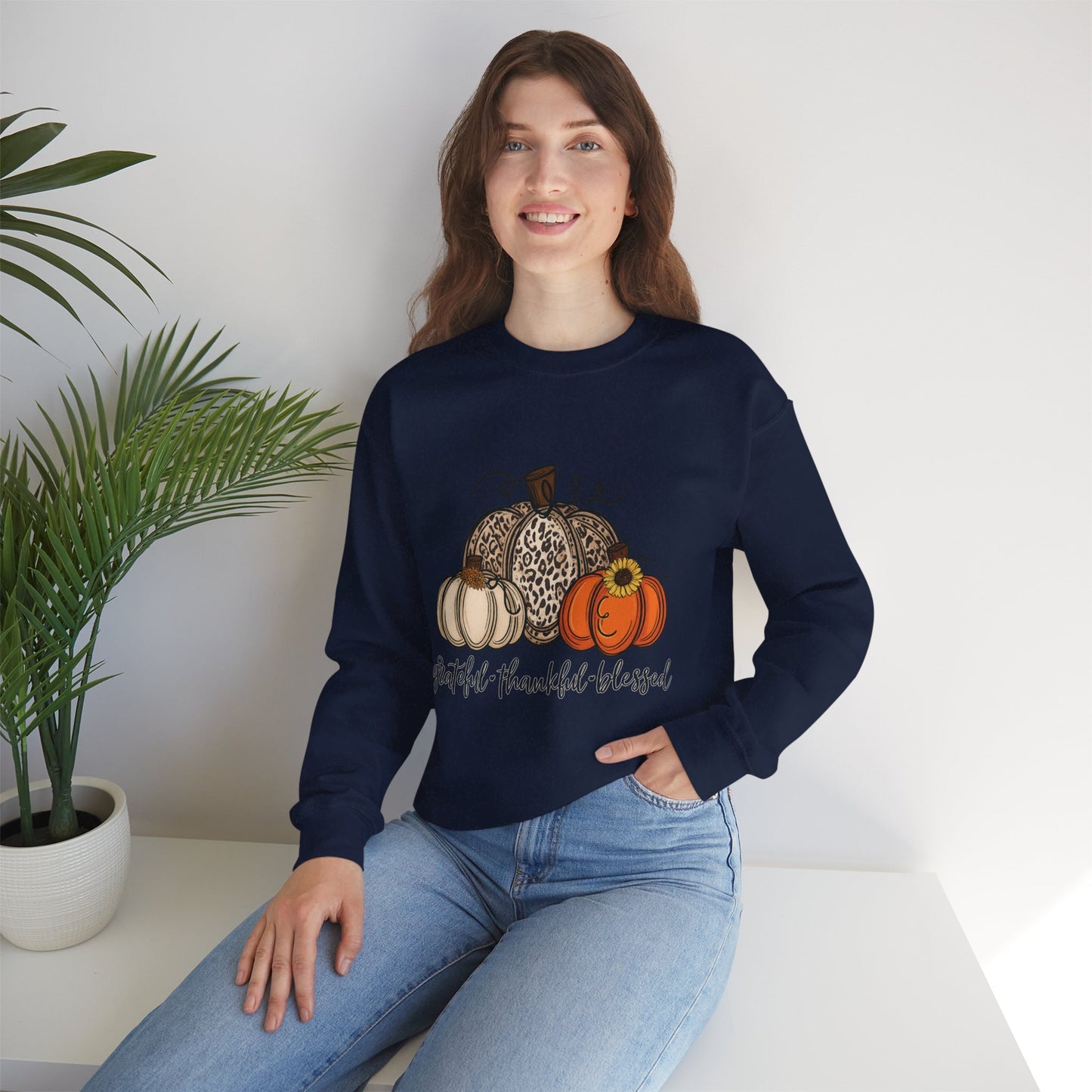 Grateful Thankful Blessed Crewneck Sweatshirt – Fall Faith & Pumpkin Season Pullover (10 Colors)