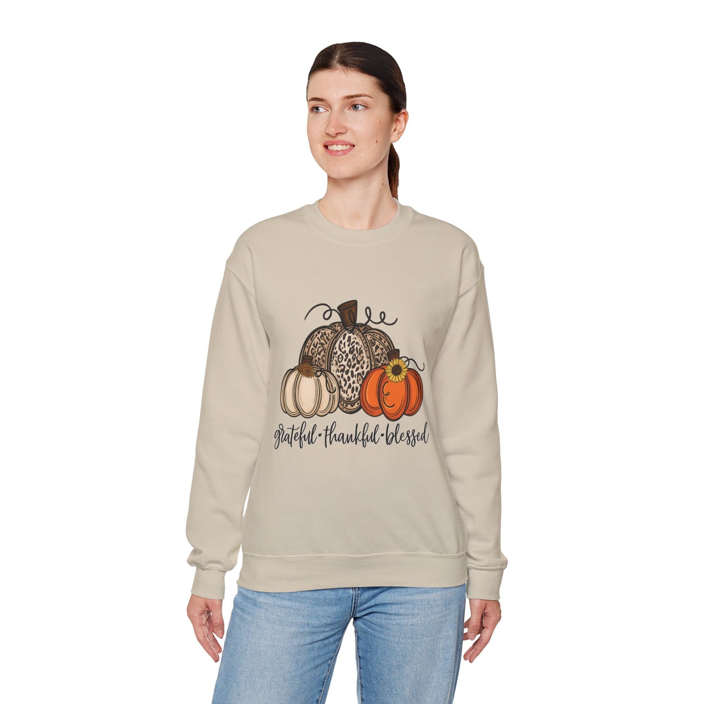 Grateful Thankful Blessed Crewneck Sweatshirt – Fall Faith & Pumpkin Season Pullover (10 Colors)